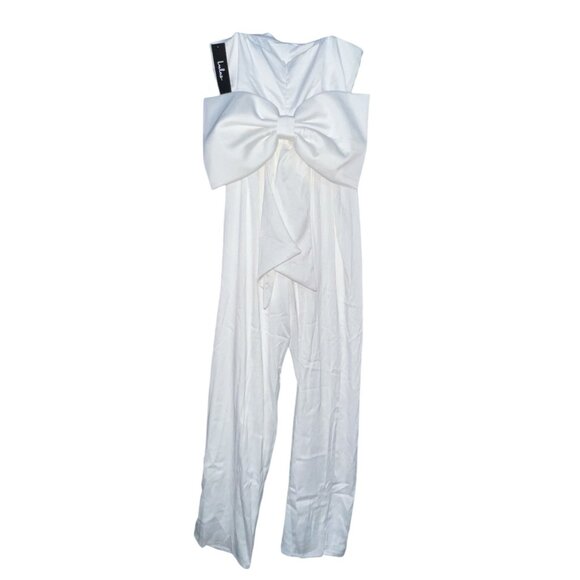 Lulus Beloved Bliss Ivory Strapless Slim Leg Bow Jumpsuit Sz Small Womens White - Picture 13 of 15